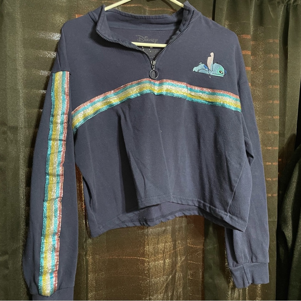 Disney Navy Long Sleeve Top with Rainbow Stripes